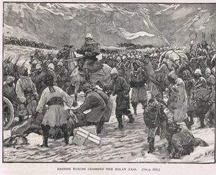 Britse troepen steken de Bolanpas over, illustratie uit Cassell